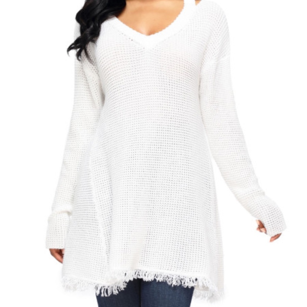 V Neck Waffle Knit Sweater